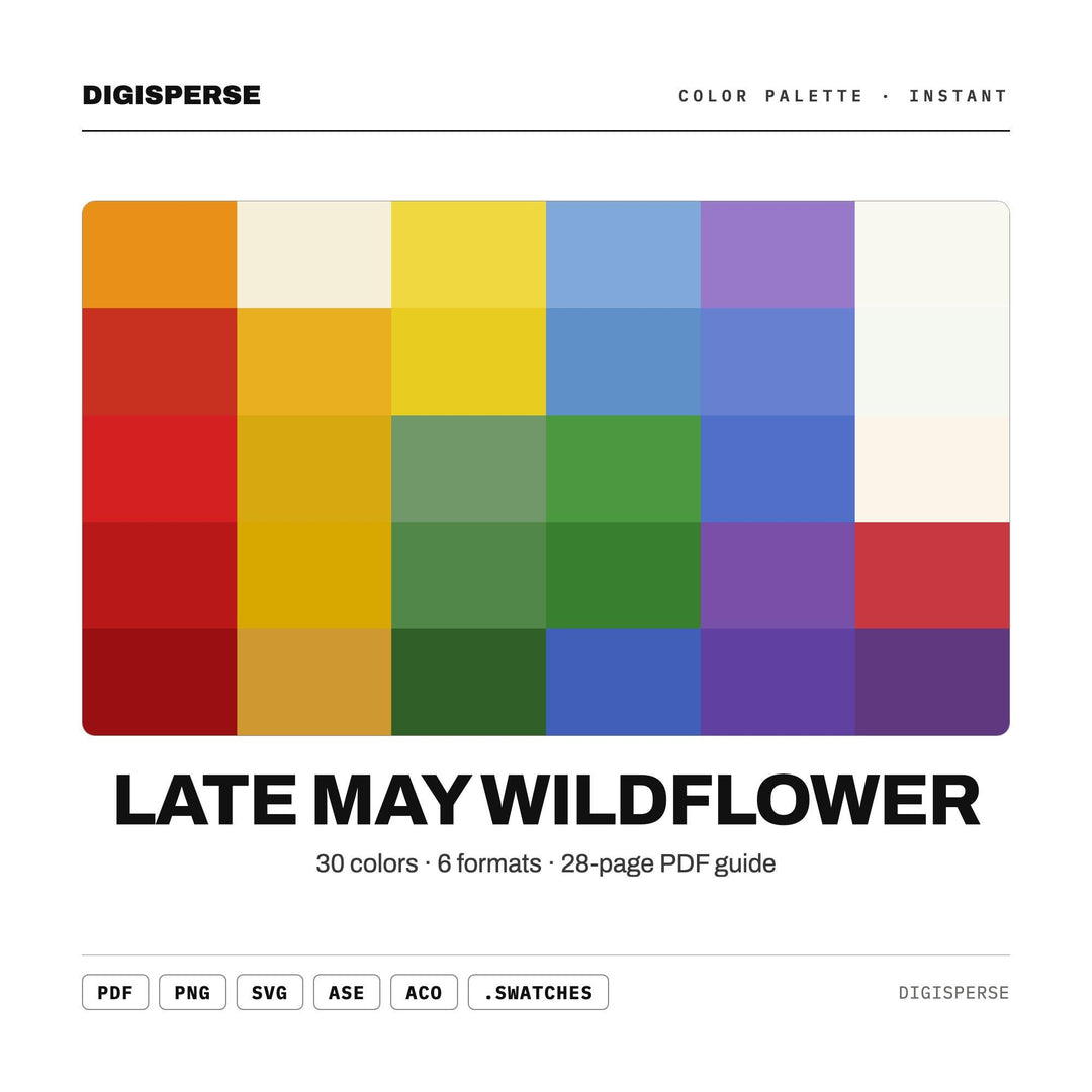 Late May Wildflower Color Palette | 30 Colors | Hex RGB CMYK | Procreate Swatches + ASE | Digital Download