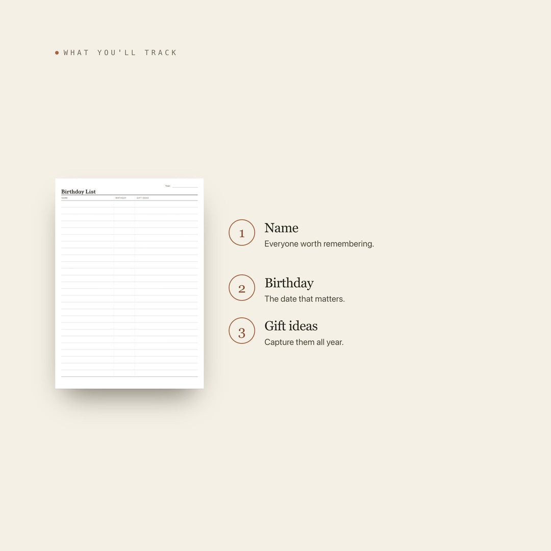 Birthday List printable planner insert — preview image 8 of 20