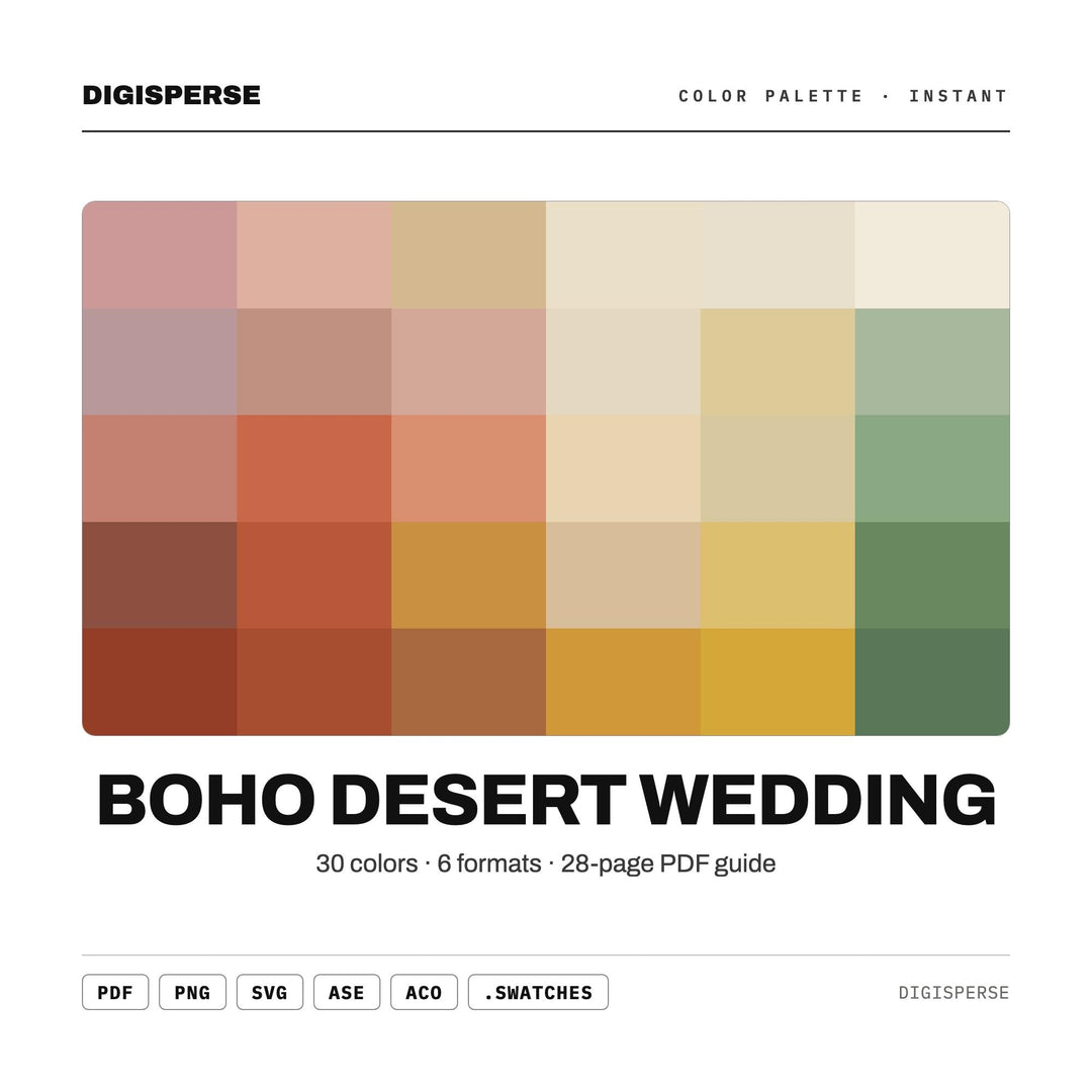 Terracotta Boho Color Palette for Desert Wedding Art and Rustic Branding, 30 Sunset Sand Hues, Procreate Swatches