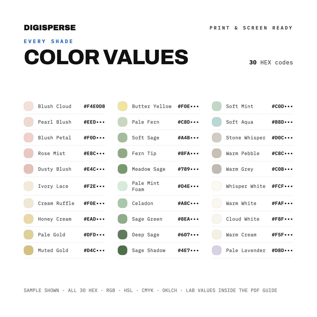 Soft Sage Color Palette for Gender Neutral Baby Art and Nursery Branding, 30 Baby Shower Hues, Procreate Swatches