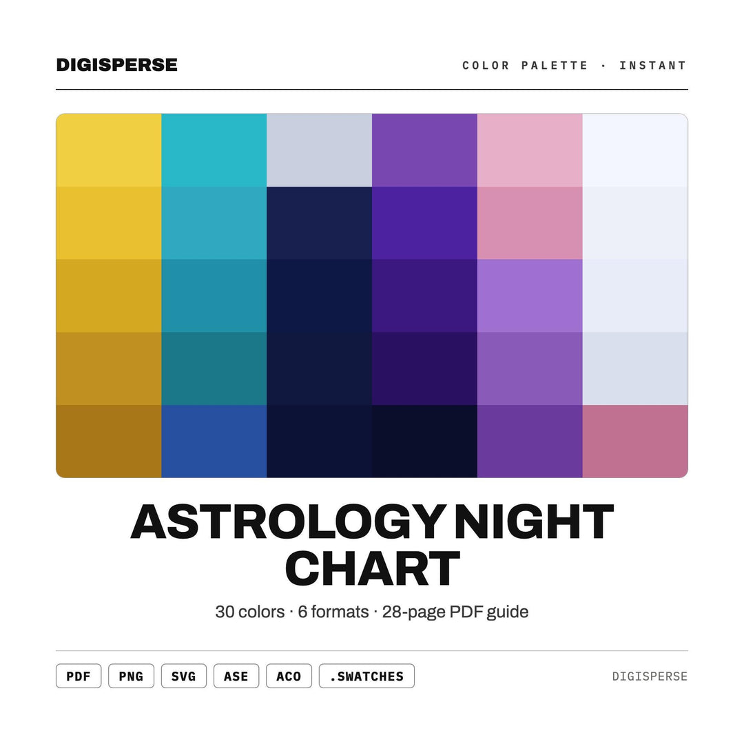 Deep Cosmic Color Palette for Zodiac Star Art and Celestial Branding, 30 Night Chart Hues, Procreate Swatches