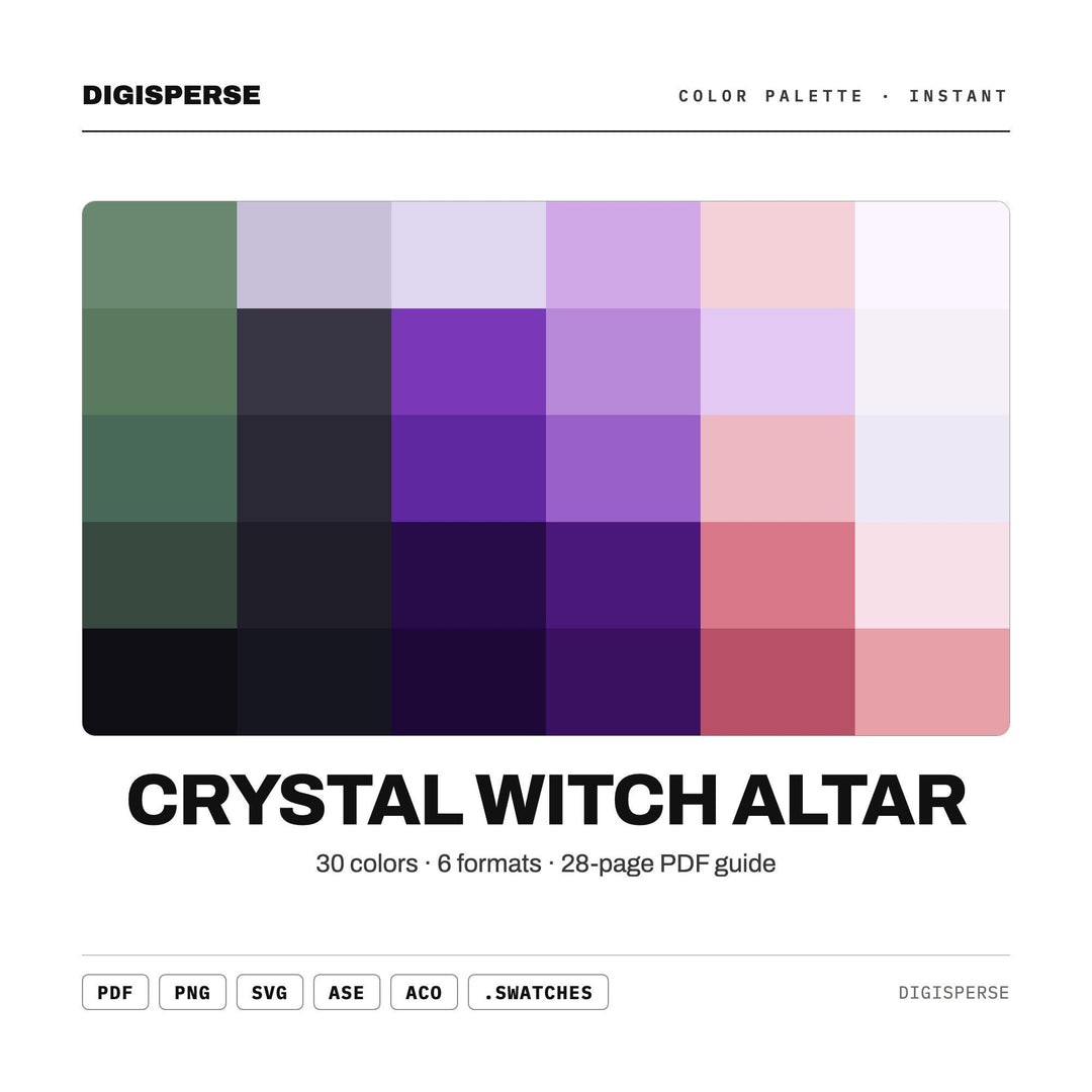 Crystal Witch Altar Color Palette | 30 Colors | Hex RGB CMYK | Procreate Swatches + ASE | Digital Download