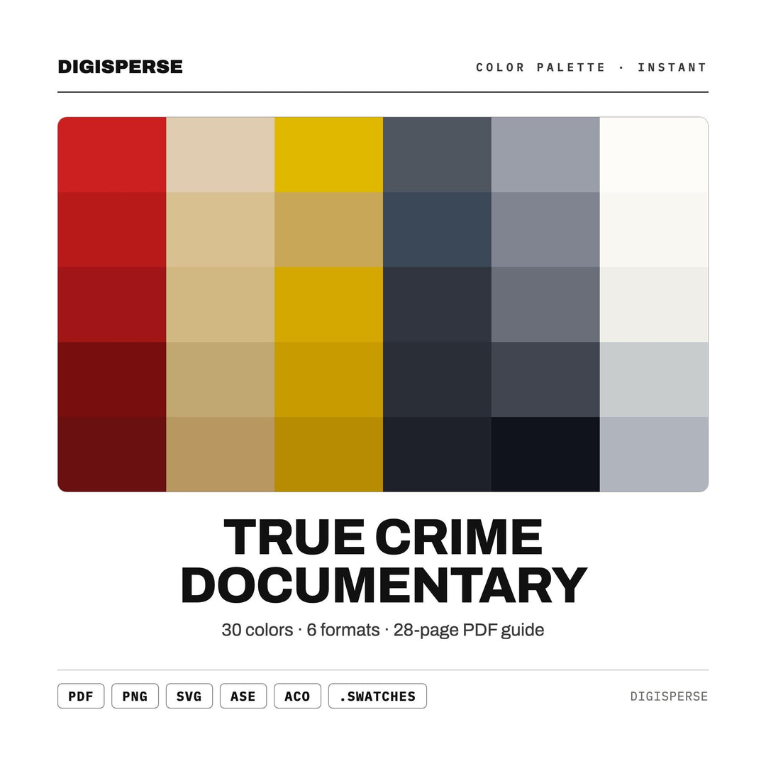 Dark Moody Color Palette for Noir Podcast Art and Mystery Branding, 30 Investigation Case Hues, Procreate Swatches, Hex Codes