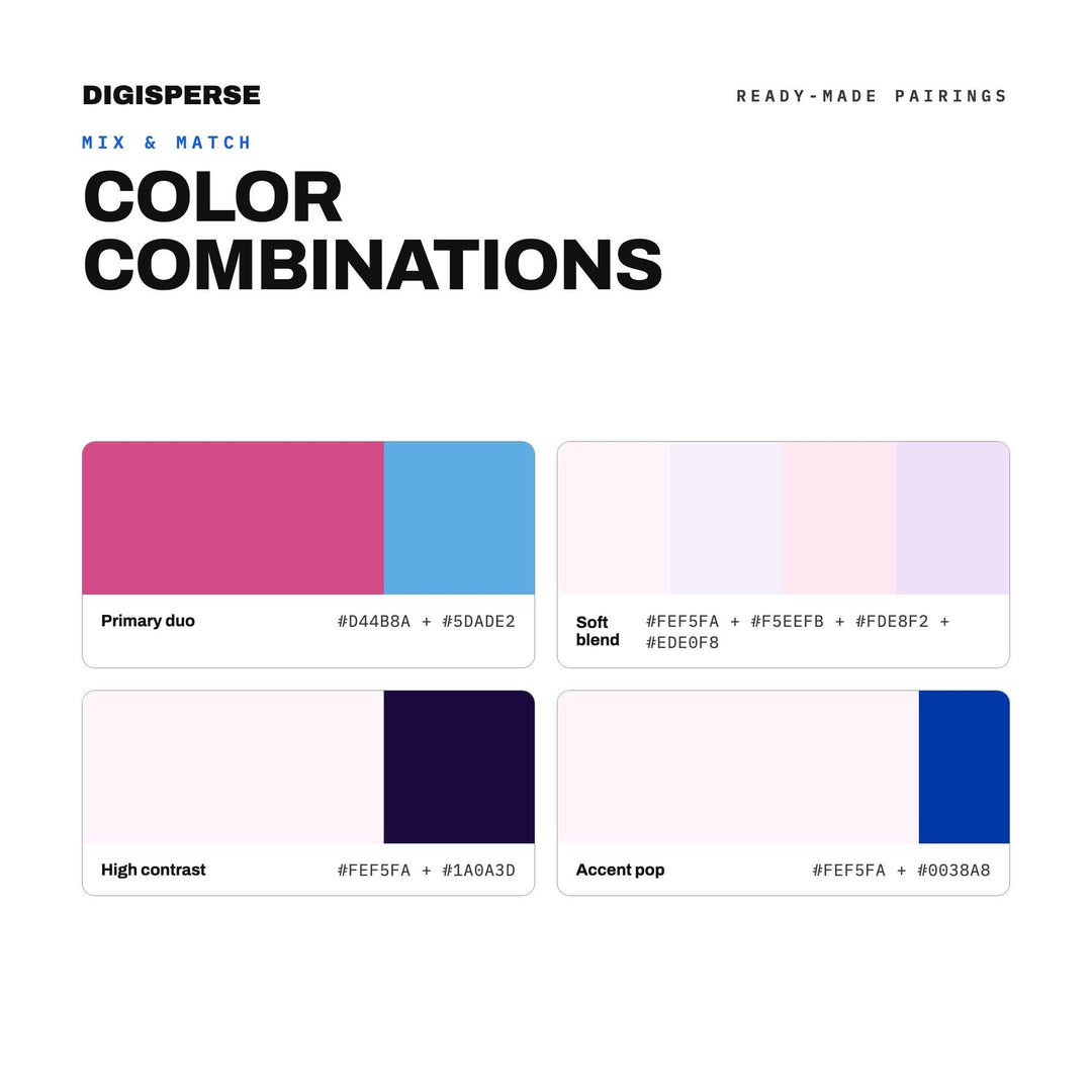 Bold Pride Color Palette for Bisexual Flag Art and LGBTQ Branding, 30 Pink Purple Blue Hues, Procreate Swatches