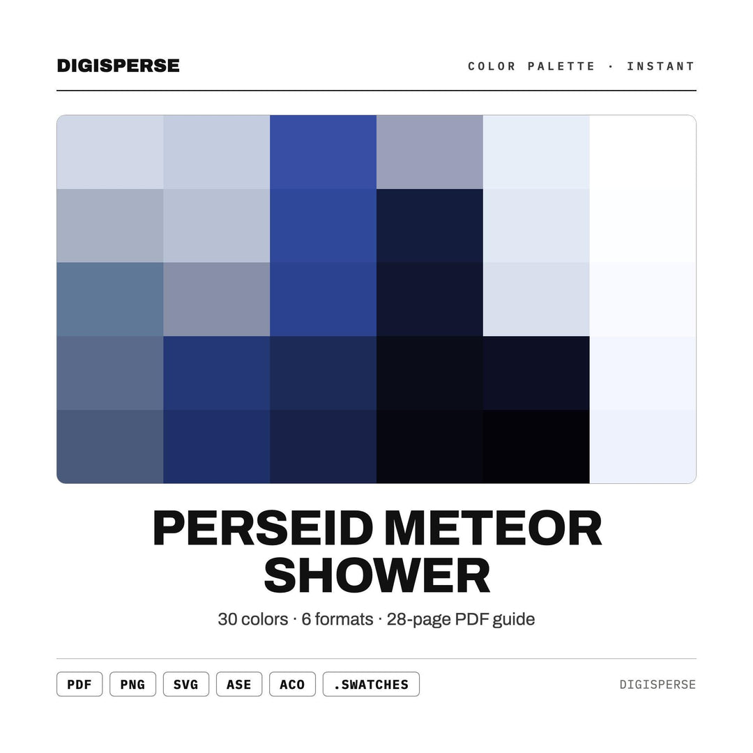 Deep Cosmic Color Palette for Night Sky Art and Astronomy Branding, 30 Meteor Streak Hues, Procreate Swatches