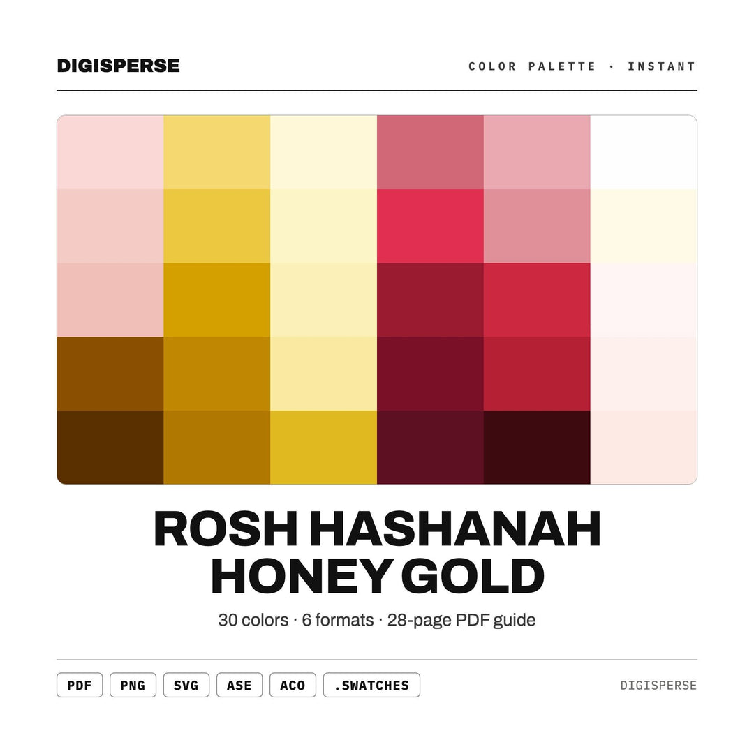 Warm Gold Color Palette for Rosh Hashanah Art and Jewish New Year Branding, 30 Honey Apple Hues, Procreate Swatches