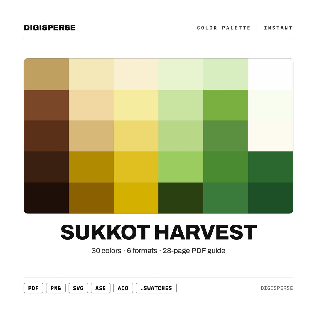 Sukkot Harvest Color Palette | 30 Colors | Hex RGB CMYK | Procreate Swatches + ASE | Digital Download