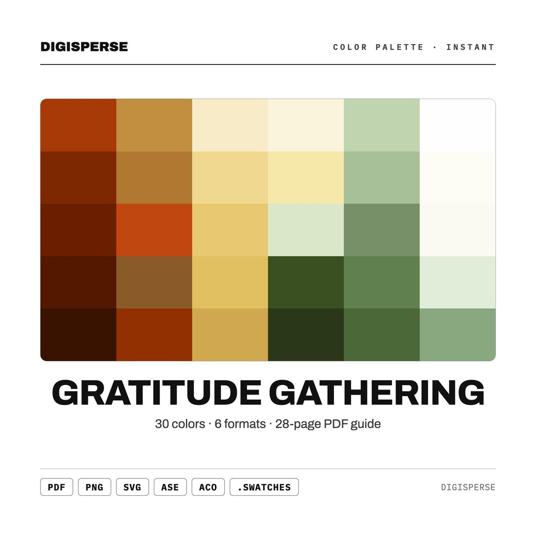 Warm Thanksgiving Color Palette for Autumn Gathering Art and Cozy Branding, 30 Grateful Harvest Hues, Procreate Swatches