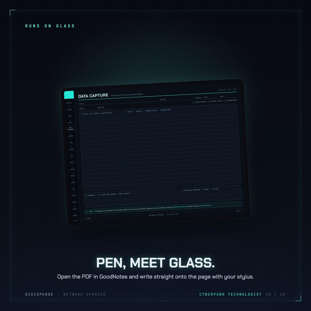 Cyberpunk Learning Journal | GoodNotes Digital Study Planner PDF | Cornell Notes, Spaced Repetition, Course Tracker | 5 Dated Formats