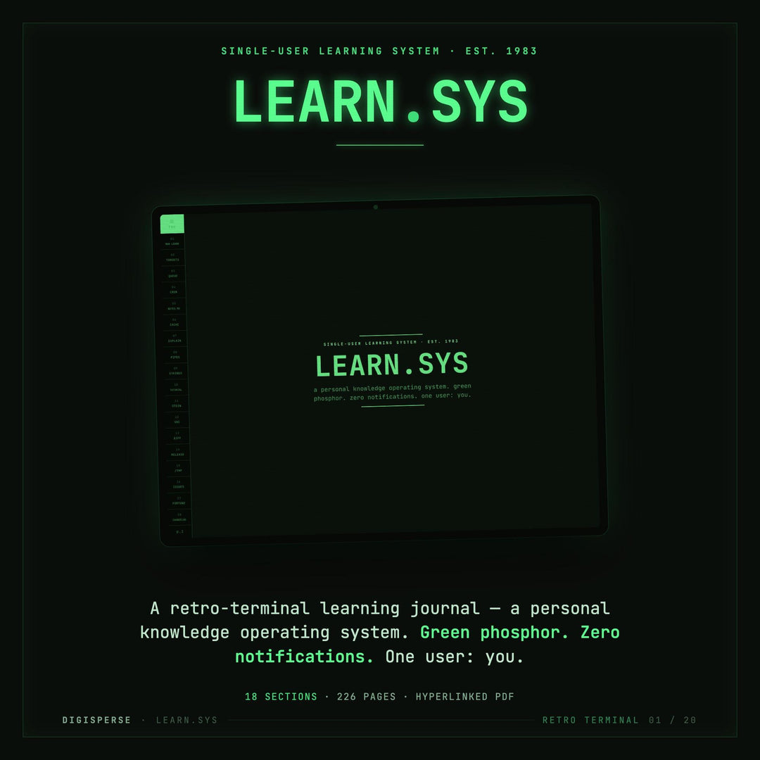 Dated Retro Terminal Learning Journal | Coder Study Planner, Spaced Repetition (PDF Download)