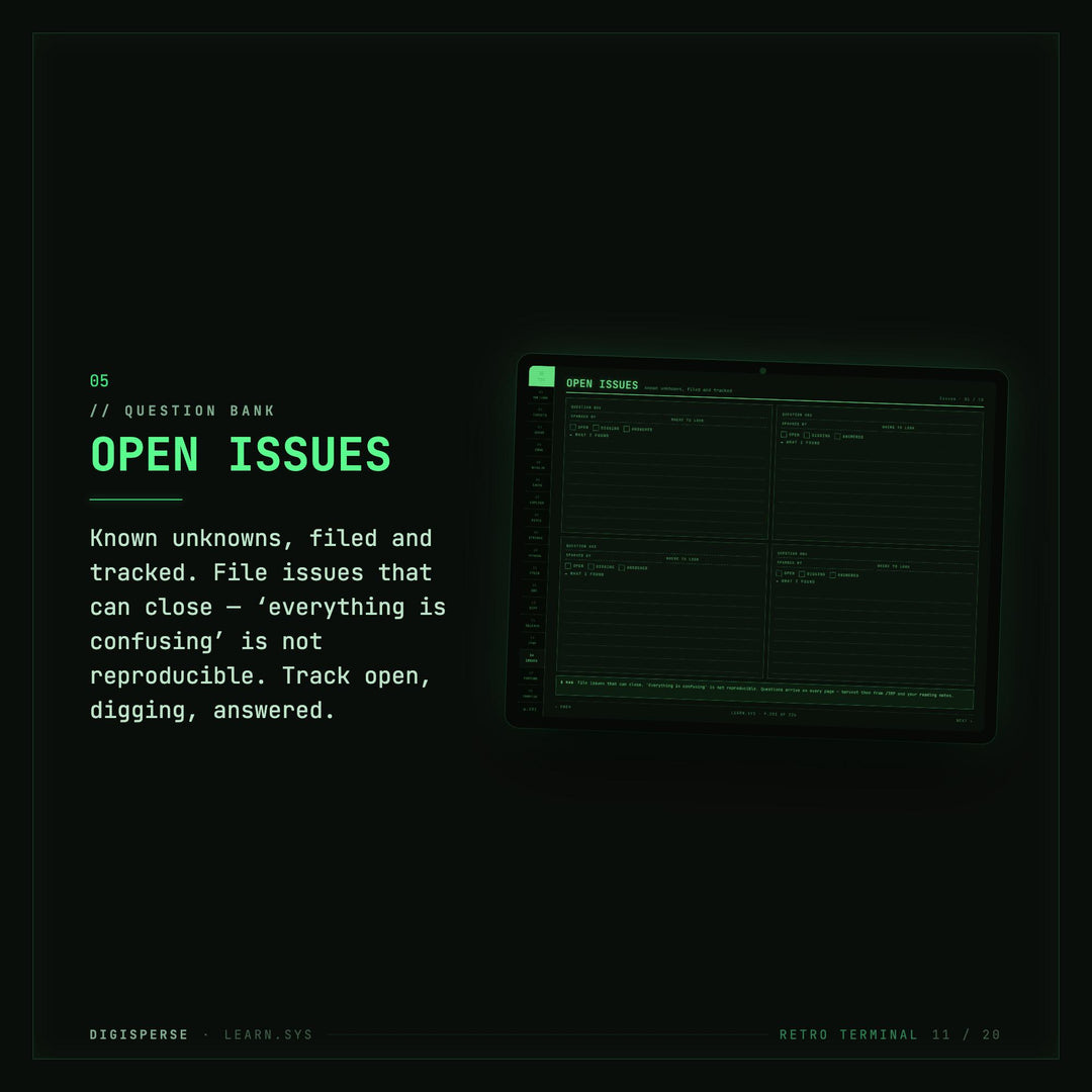 Dated Retro Terminal Learning Journal | Coder Study Planner, Spaced Repetition (PDF Download)