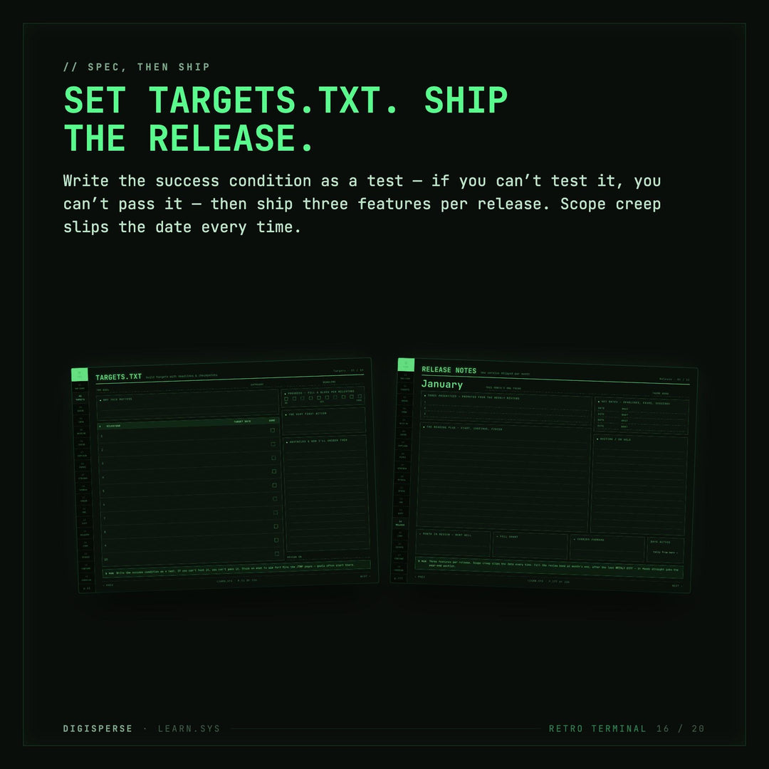 Dated Retro Terminal Learning Journal | Coder Study Planner, Spaced Repetition (PDF Download)