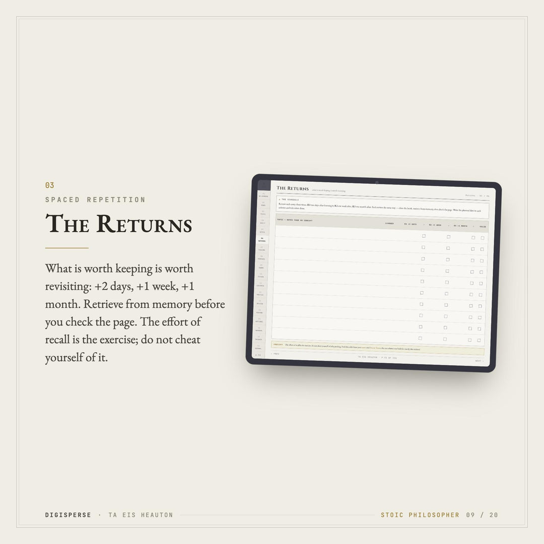 Stoic Learning Journal | GoodNotes Study + Reflection Planner PDF | Cornell Notes, Spaced Repetition, Reading Log | 5 Dated Formats