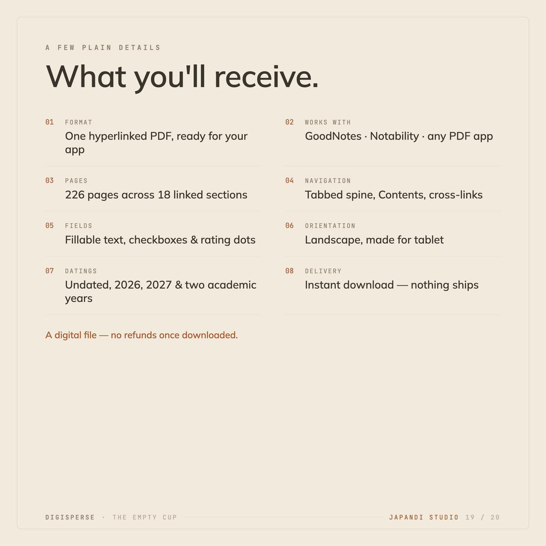Dated Japandi Learning Journal | Minimal GoodNotes Study Planner (PDF)