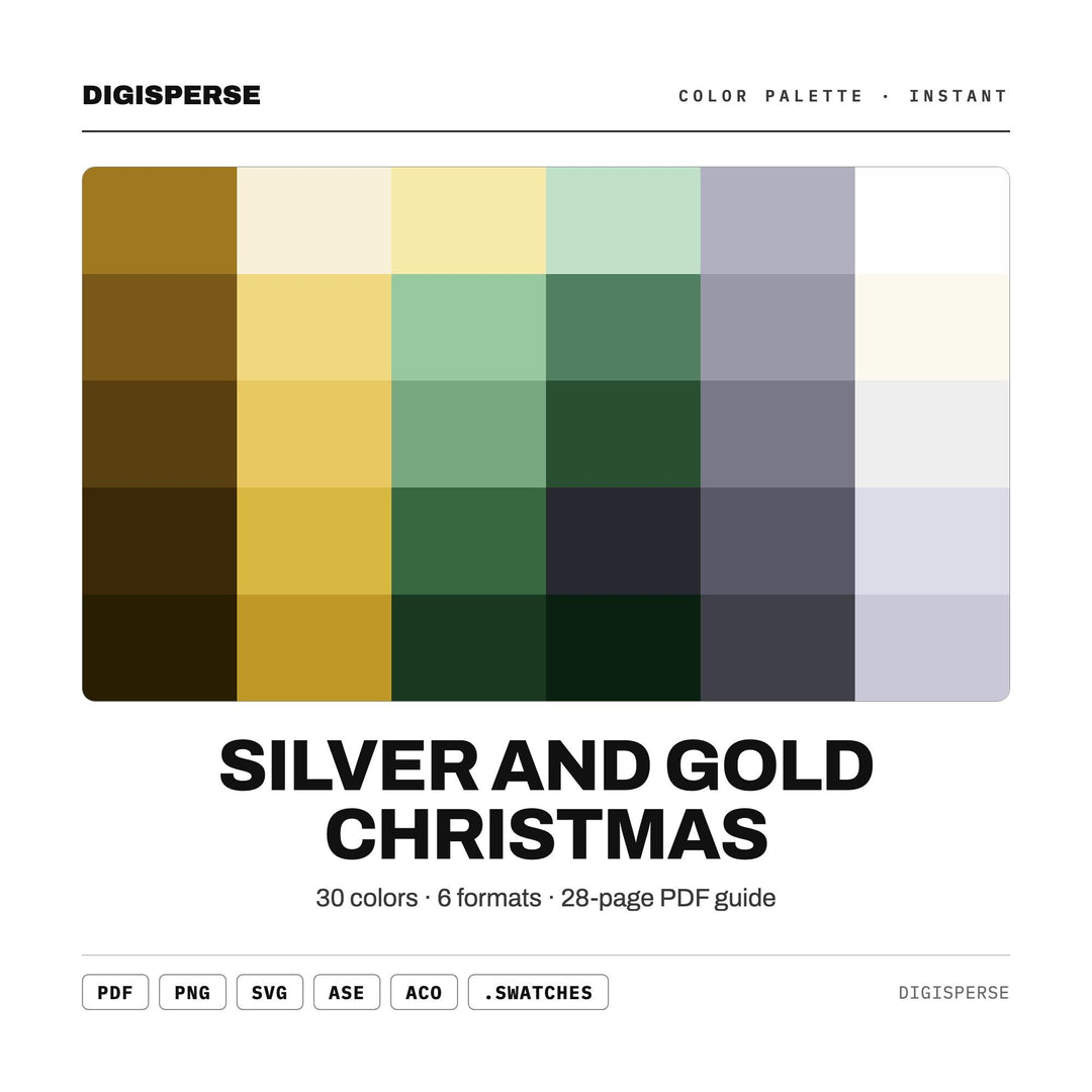 Silver Gold Christmas Color Palette | 30 Procreate Swatches, ASE (Digital Download)