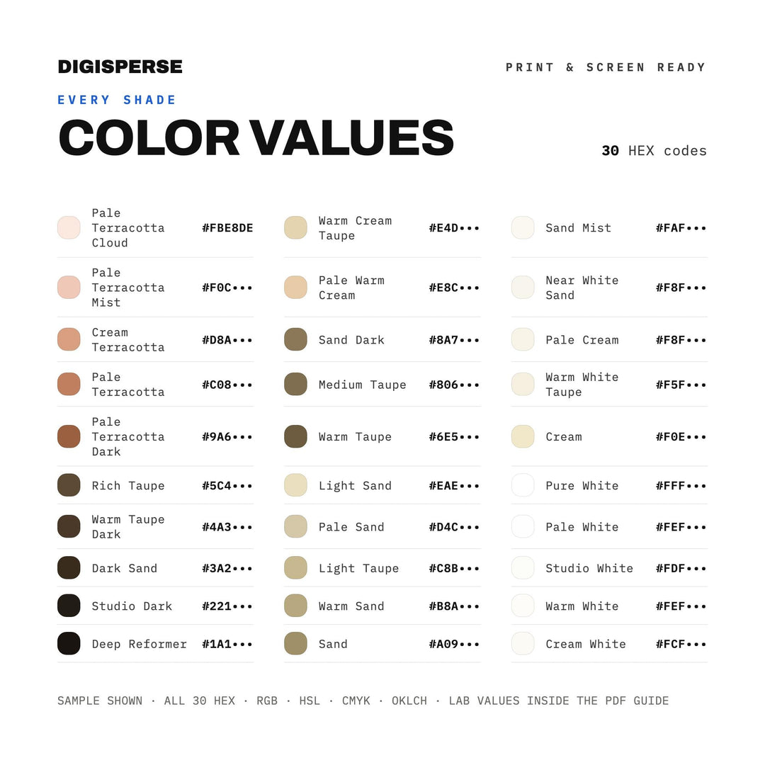 Pilates Studio Color Palette | 30 Colors | Hex RGB CMYK | Procreate Swatches + ASE | Digital Download