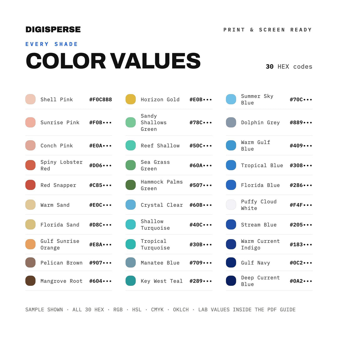 Gulf Stream Blue Color Palette | 30 Procreate Swatches, ASE, PDF Guide (Digital Download)