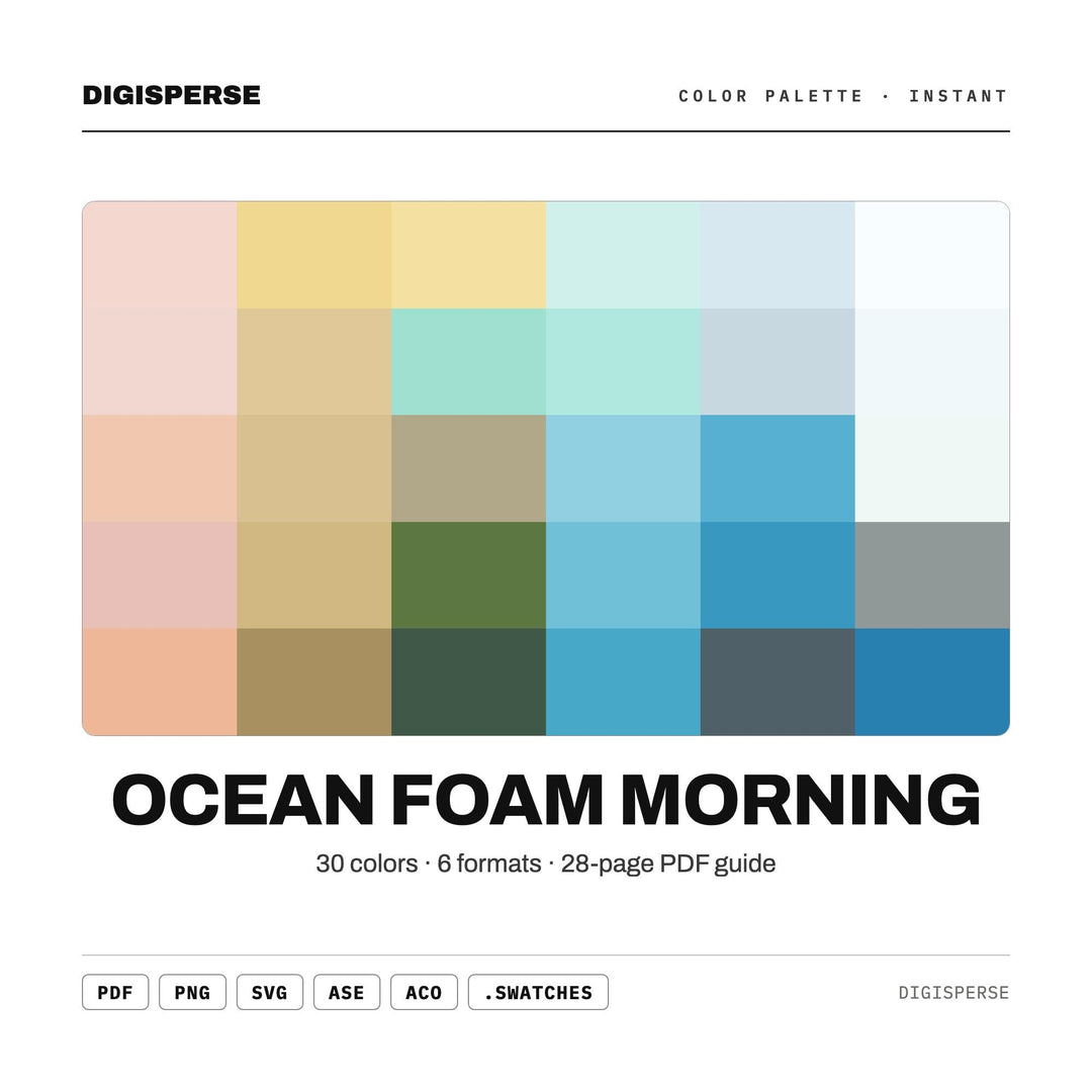 Ocean Foam Morning Color Palette | 30 Procreate Swatches, ASE (Digital Download)