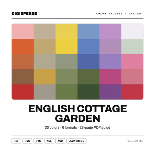 Palette de couleurs Jardin de Cottage Anglais | 30 Couleurs | Hex RVB CMJN | Nuanciers Procreate + ASE | Téléchargement numérique