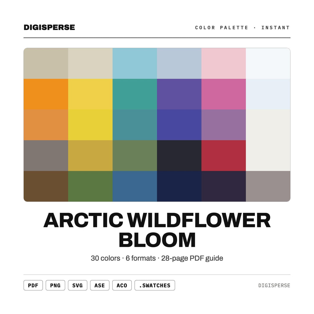 Arctic Wildflower Bloom Color Palette | 30 Procreate Swatches, HEX, RGB, CMYK (Digital Download)