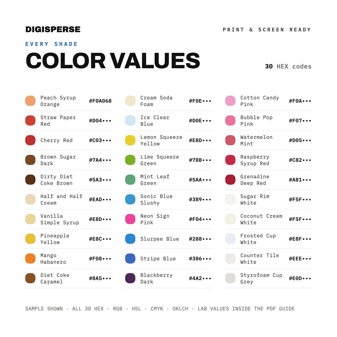Dirty Soda Station Color Palette | 30 Procreate Swatches, ASE, PDF Guide (Digital Download)
