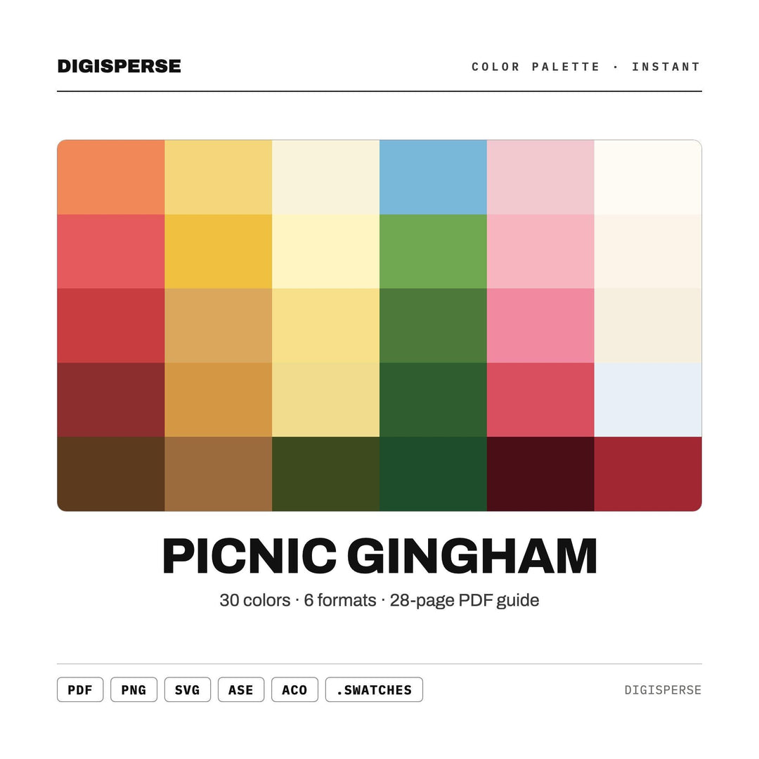 Picnic Gingham Color Palette | 30 Colors | Hex RGB CMYK | Procreate Swatches + ASE | Digital Download