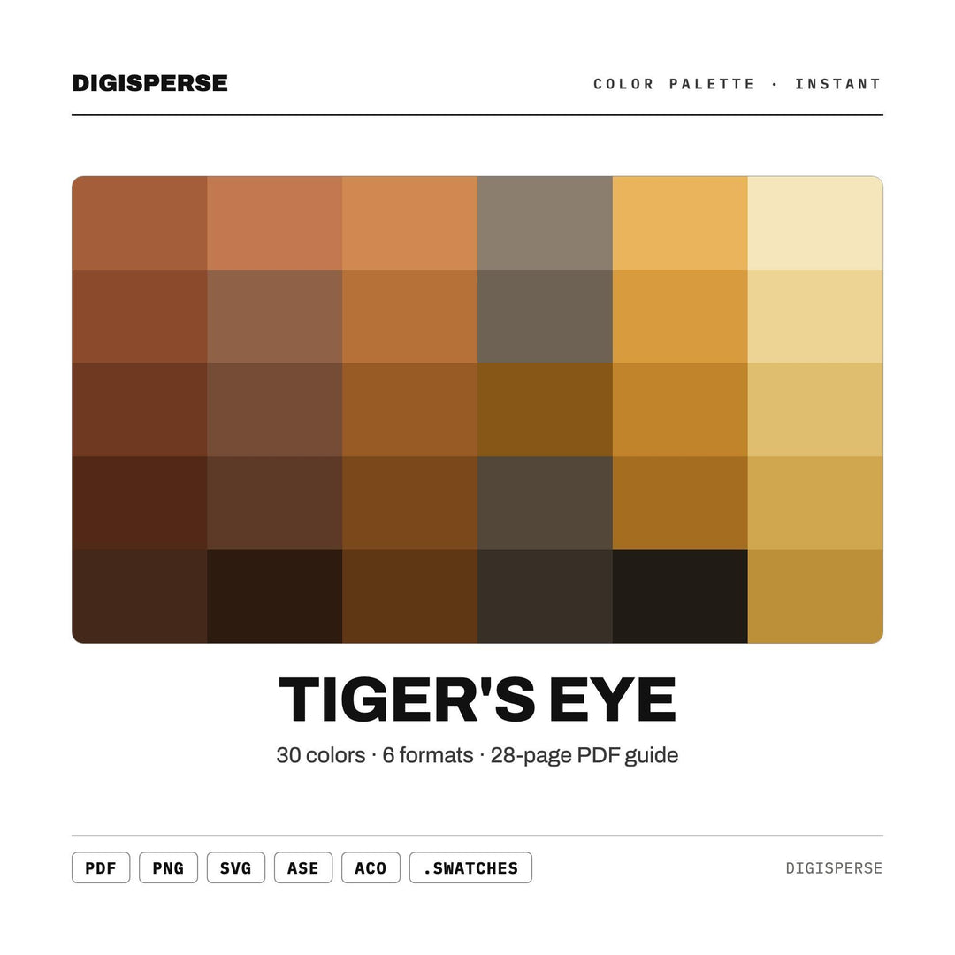 Tiger's Eye Color Palette | 30 Colors | Hex RGB CMYK | Procreate Swatches + ASE | Digital Download
