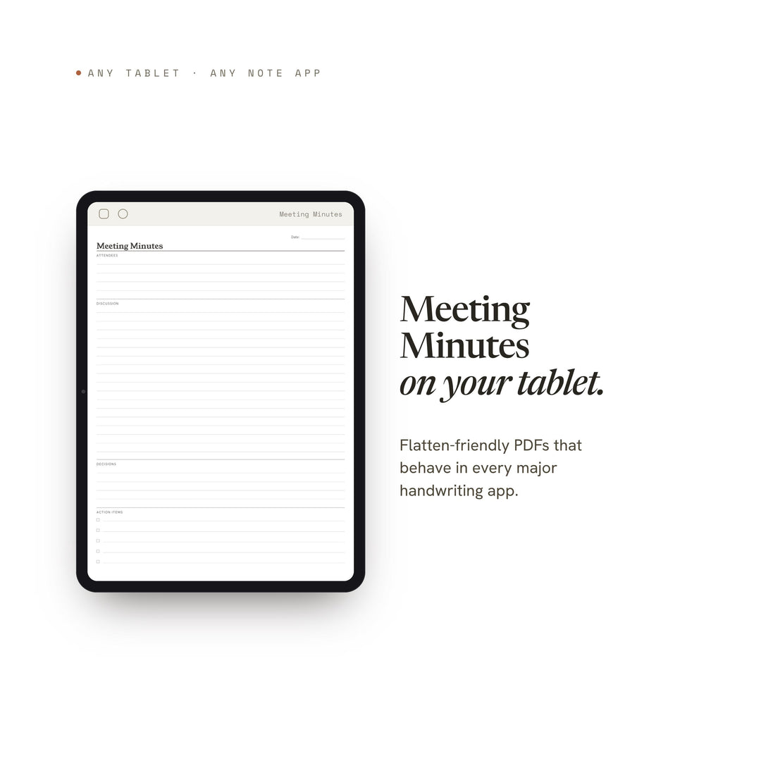 Meeting Minutes Planner Insert | Meeting Notes | GoodNotes iPad PDF | Digital Download