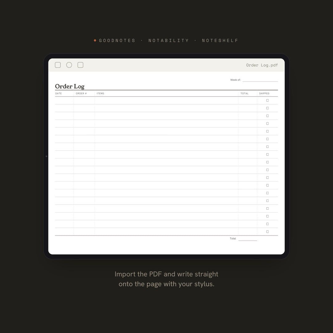 Order Log Planner Insert | Ecommerce Planner | GoodNotes iPad PDF | Digital Download