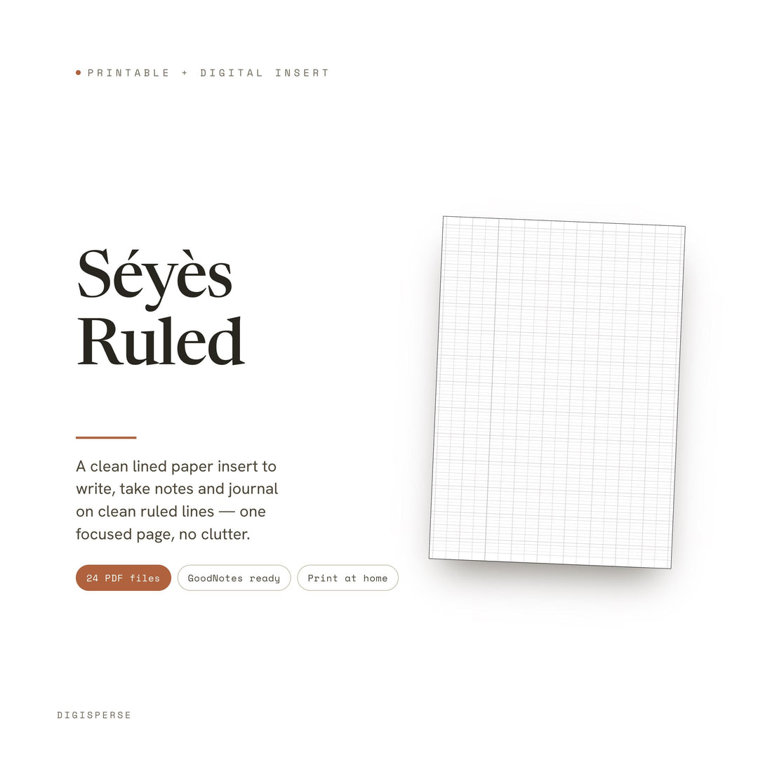 Séyès Ruled Planner Insert | Lined Paper | GoodNotes iPad PDF | Digital Download