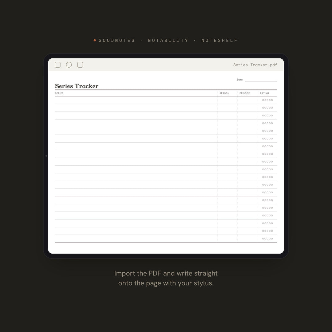 Series Tracker Planner Insert | Hobby Tracker | GoodNotes iPad PDF | Digital Download