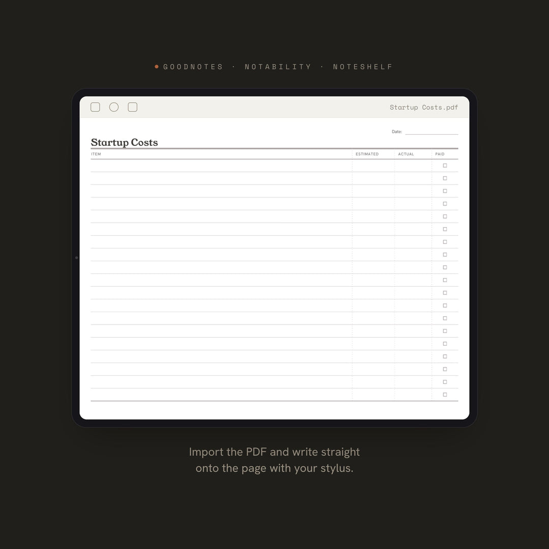Startup Costs printable planner insert — preview image 5 of 20