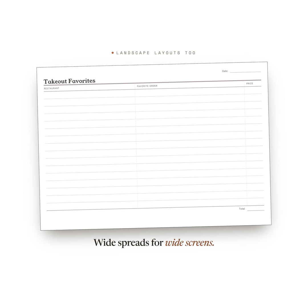 Takeout Favorites Planner Insert | Meal Planner | GoodNotes iPad PDF | Digital Download