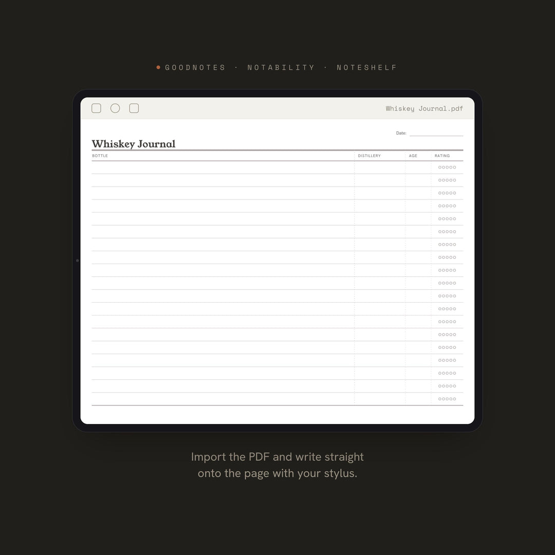 Whiskey Journal Planner Insert | Tasting Log | GoodNotes iPad PDF | Digital Download