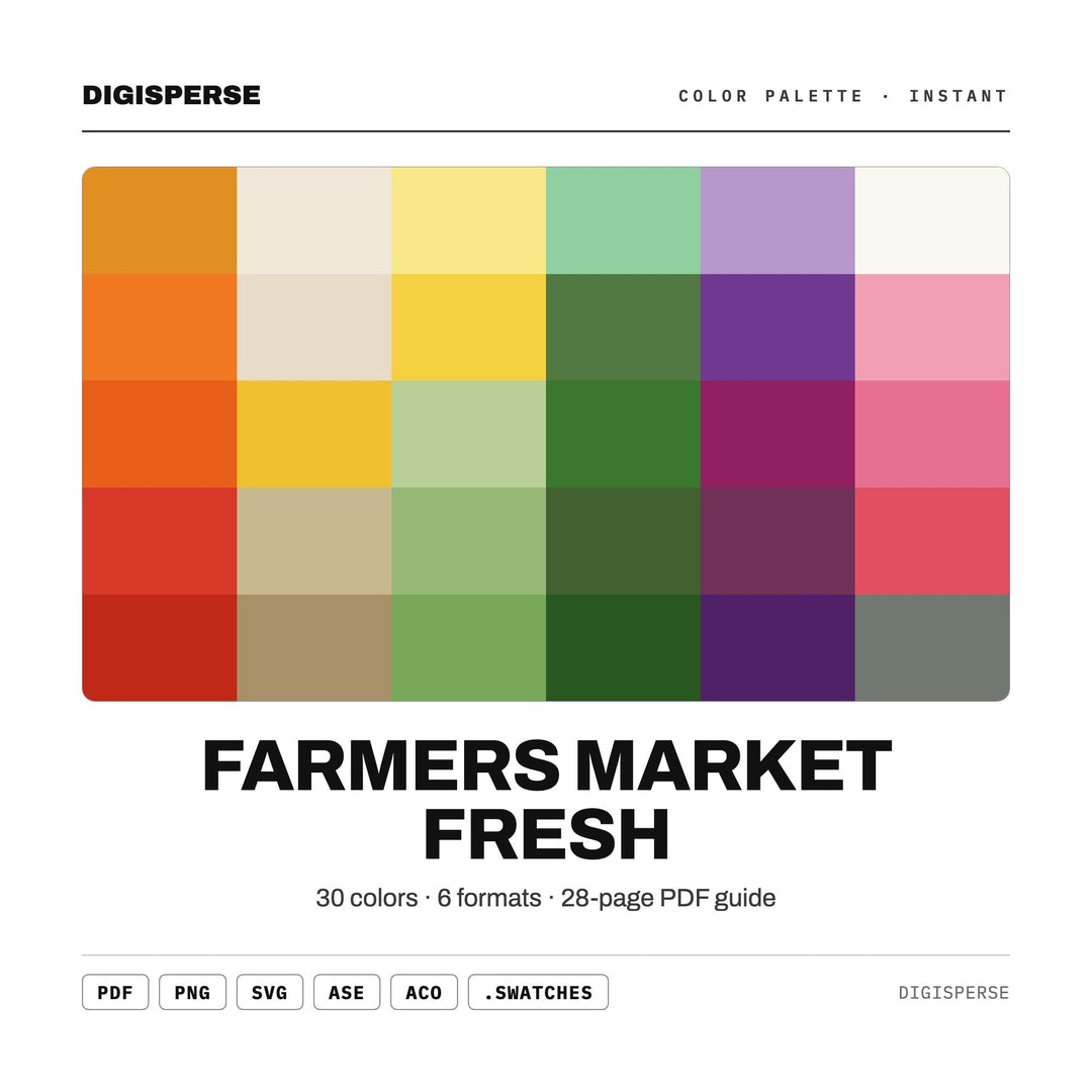 Farmers Market Fresh Color Palette | 30 Procreate Swatches, HEX, RGB, CMYK (Digital Download)