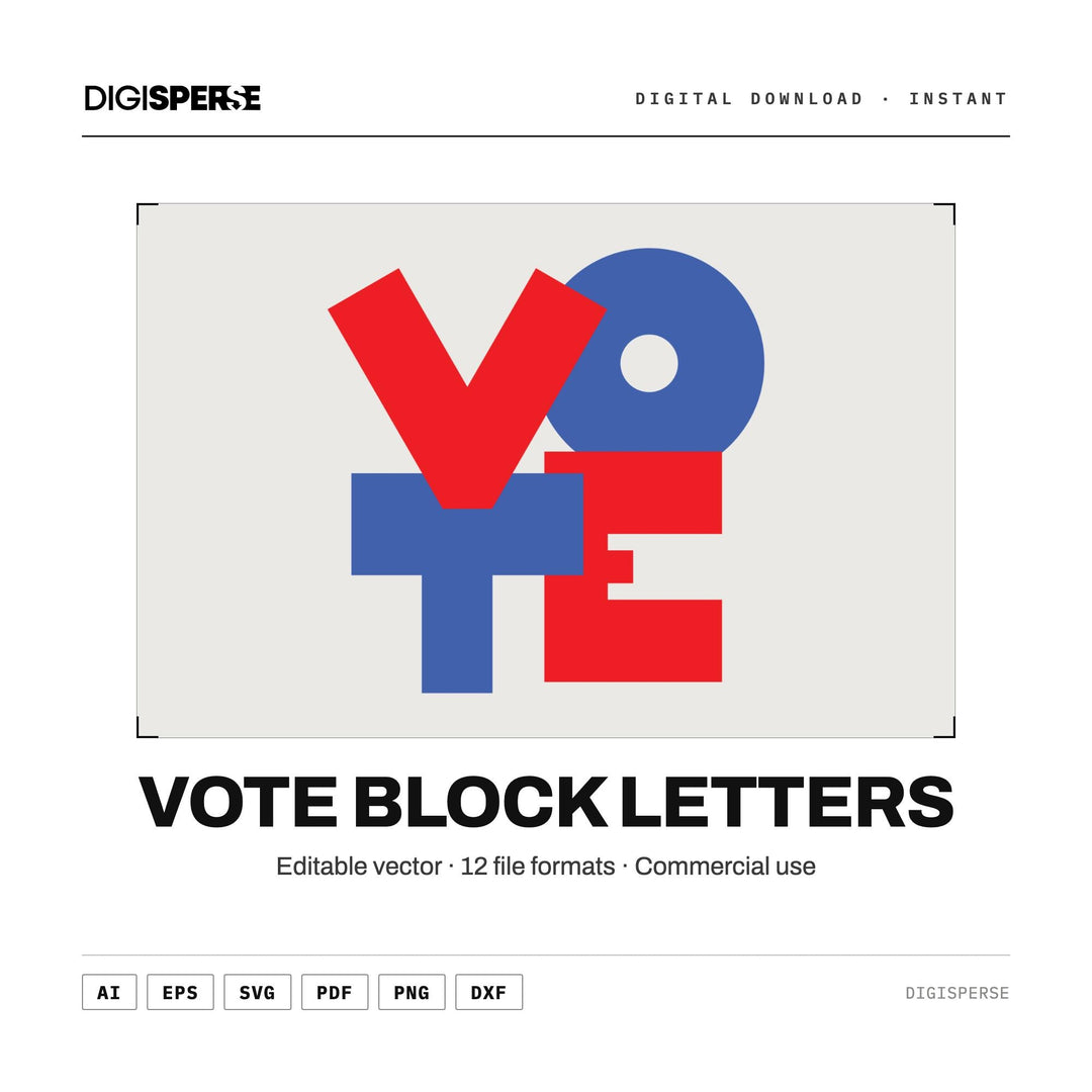 VOTE Block Letters SVG PNG | Election Voting Graphic 12 Formats | Cricut Silhouette Download