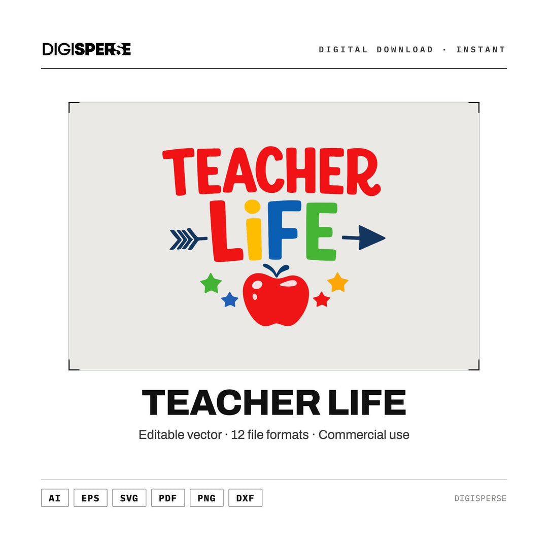 Teacher Life SVG PNG | Colorful Apple Classroom Design | Cricut Silhouette | Teacher Appreciation