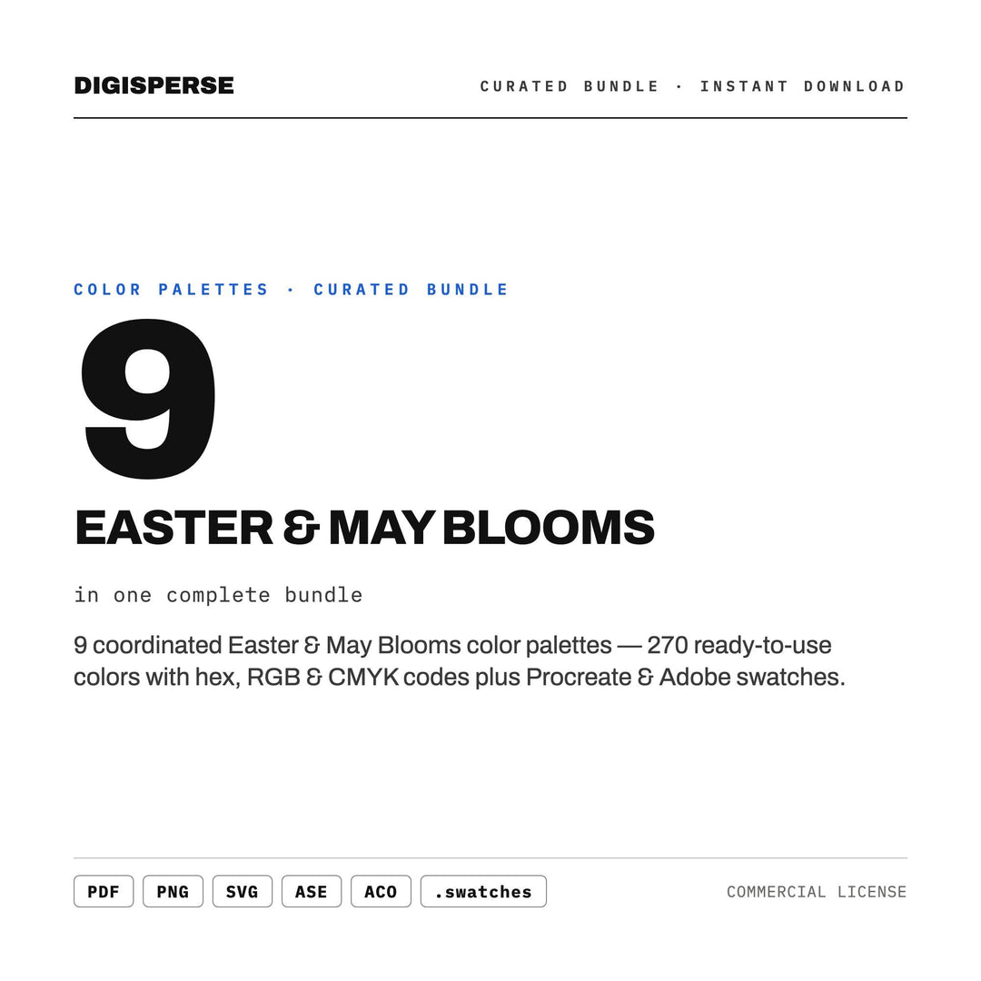 Easter Color Palette Set, 9 Spring Bloom Schemes for Egg Hunt Invites, May Day Crafts, Church Bulletins and Pastel Party Decor