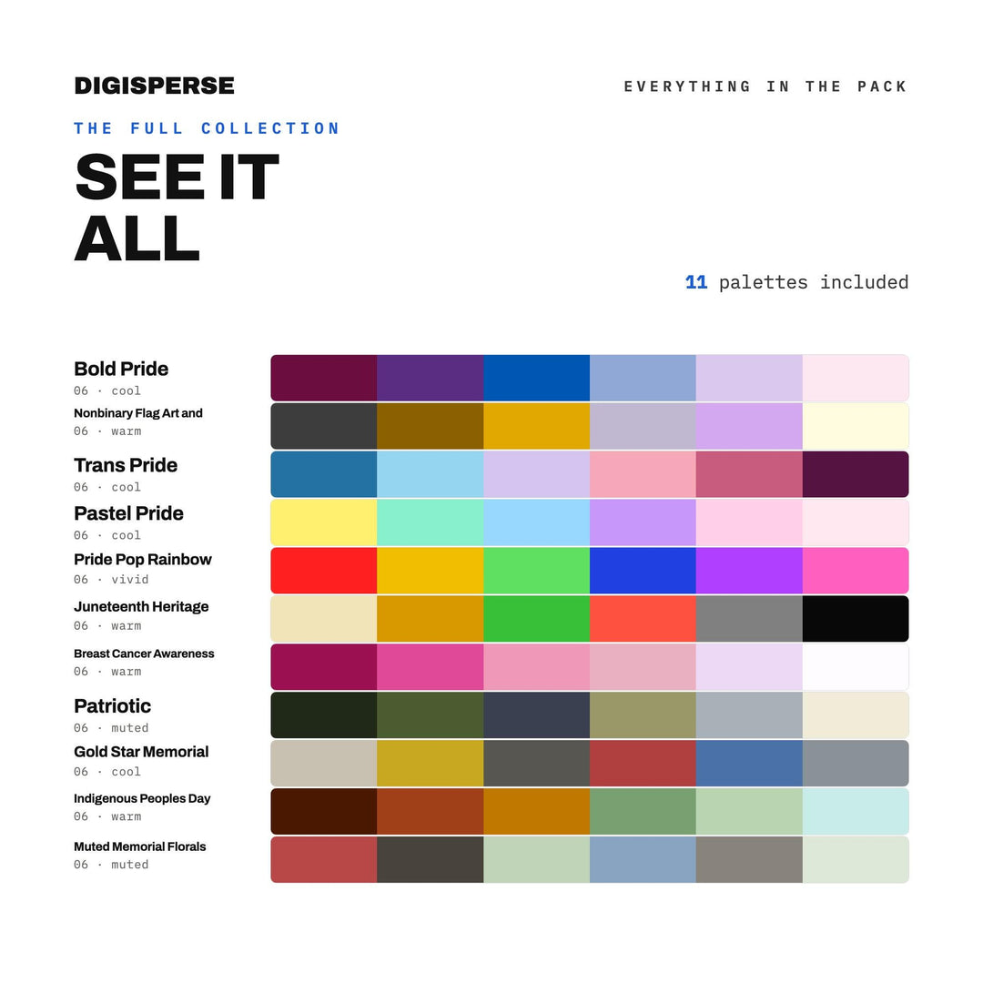 Rainbow Pride Palette Collection, 11 LGBTQ Flag Color Schemes for Pride Month Merch, Parade Posters and Inclusive Brand Design