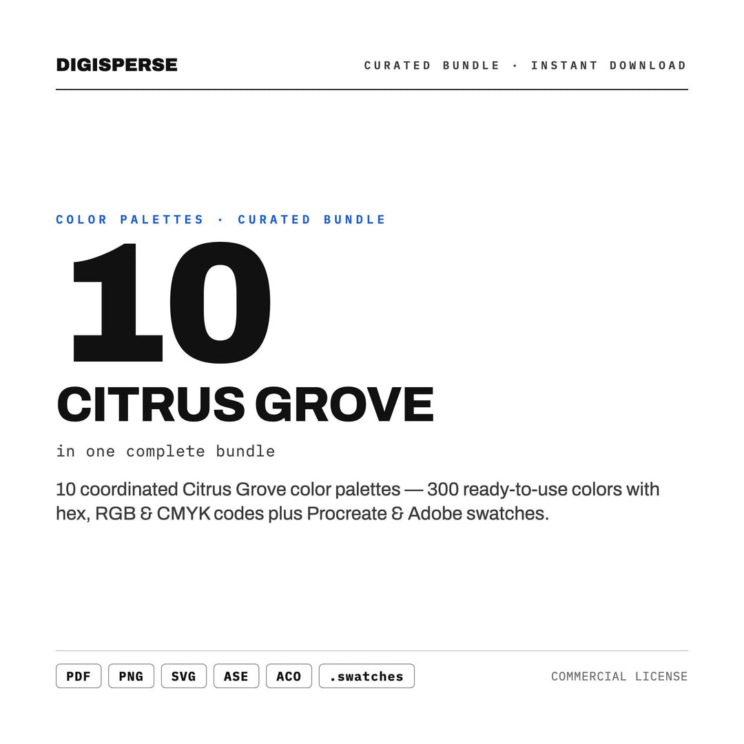 Citrus Color Palette Collection, 10 Grove Fresh Schemes for Summer Drink Menus, Juice Brand Design and Tropical Kitchen Decor