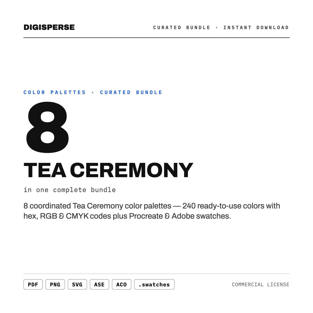 Tea Color Scheme Collection, 8 Ceremony Calm Palettes for Tea House Branding, Wellness Studio Decor and Mindful Stationery
