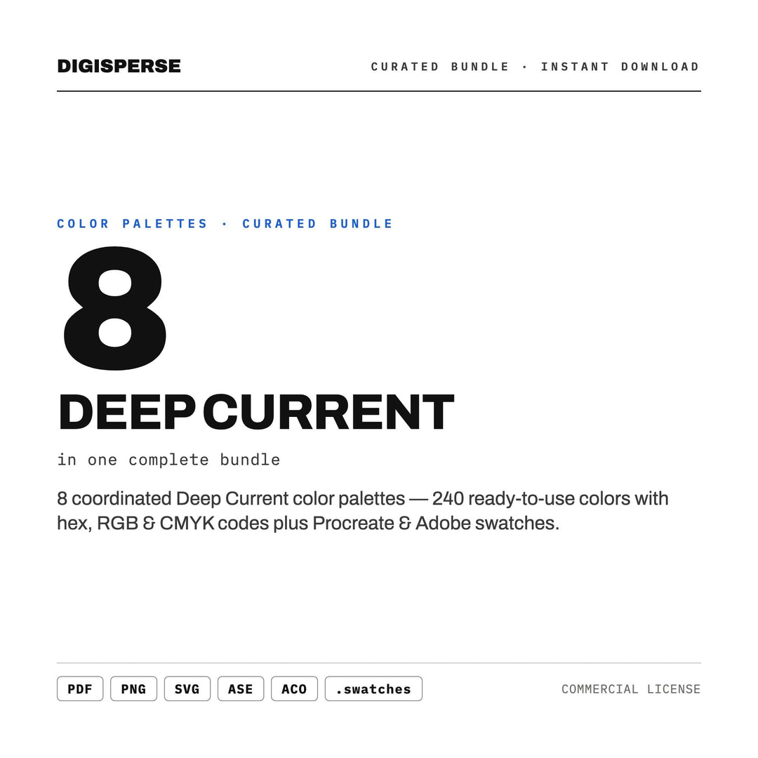 Ocean Depths Color Scheme Pack, 8 Deep Current Palettes for Marine Design, Scuba Brand Logos and Underwater Illustration