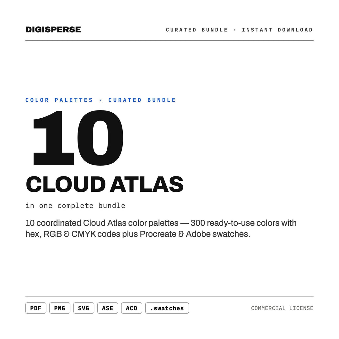 Sky Color Palette Collection, 10 Cloud Study Schemes for Nursery Murals, Dreamy Branding and Weather Journal Illustration