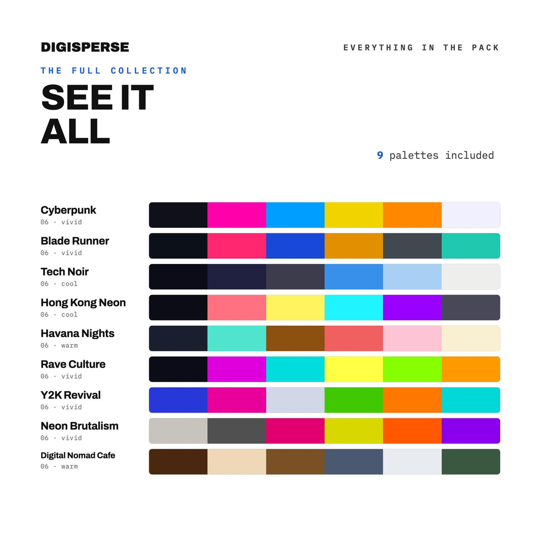 City Nightlife Color Palette Set, 9 After Dark Urban Schemes for Club Flyers, Skyline Art and Modern Loft Interior Design