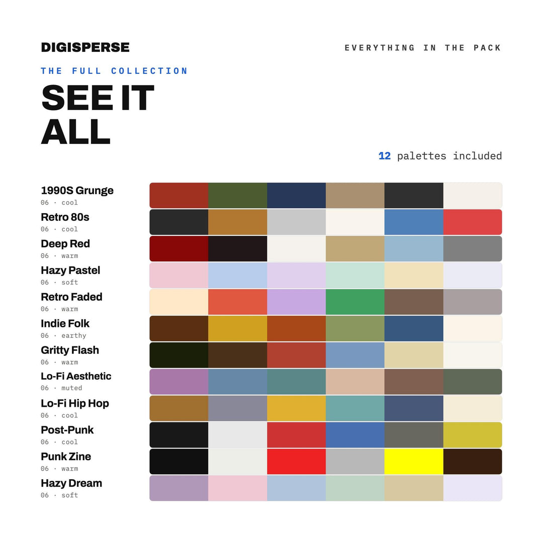 Alt Aesthetic Color Mega Bundle, 12 Subculture Palettes for Zine Layouts, Band Merch Design and Edgy Streetwear Graphics