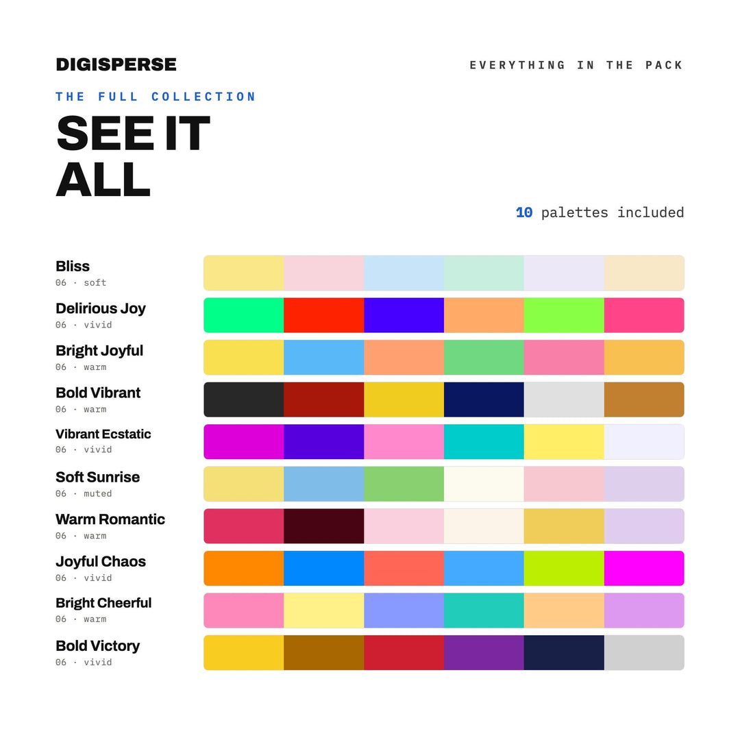 Happy Color Palette Collection, 10 Joy and Euphoria Schemes for Uplifting Branding, Kids Products and Feel Good Stationery