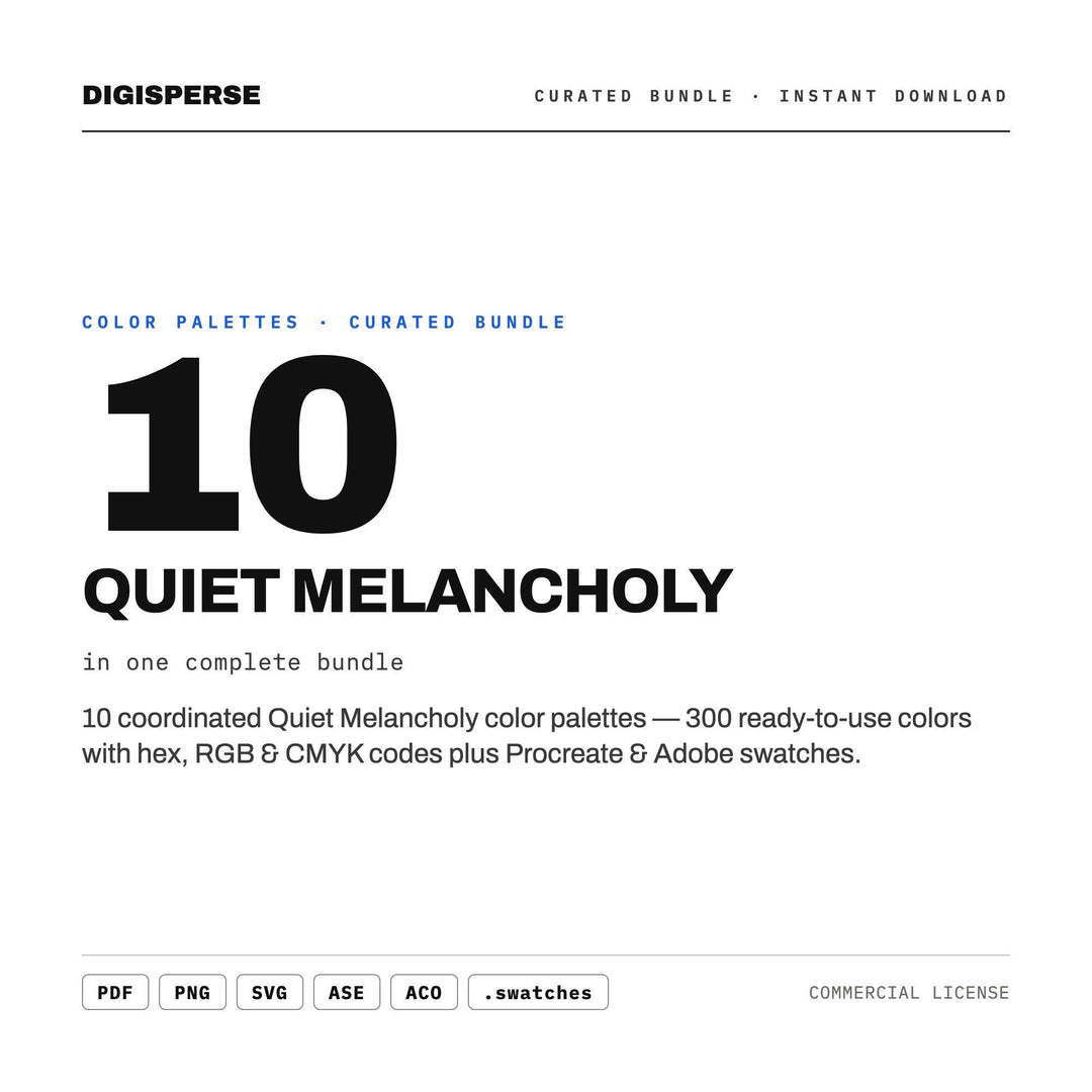 Muted Moody Color Scheme Set, 10 Quiet Melancholy Palettes for Poetry Journals, Indie Album Art and Wistful Illustration