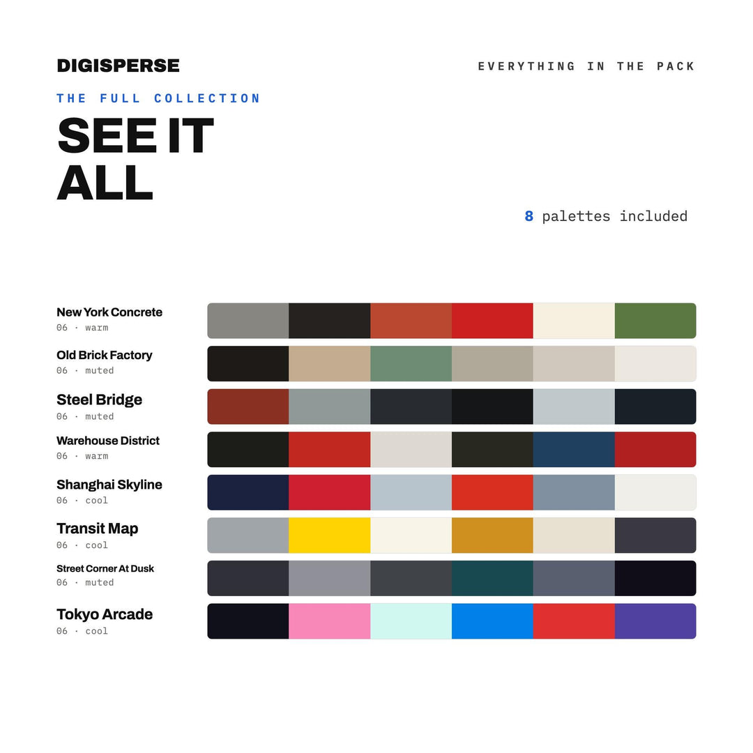 Industrial Color Scheme Pack, 8 Concrete and Steel Palettes for Loft Apartment Decor, Architecture Firms and Urban Design