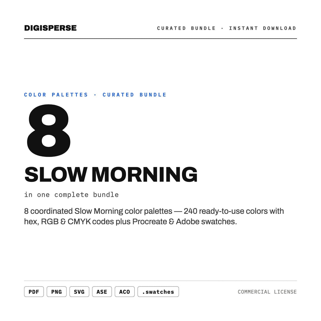 Cozy Morning Color Scheme Set, 8 Slow Sunrise Palettes for Lifestyle Blogs, Breakfast Cafe Branding and Calm Home Office Decor