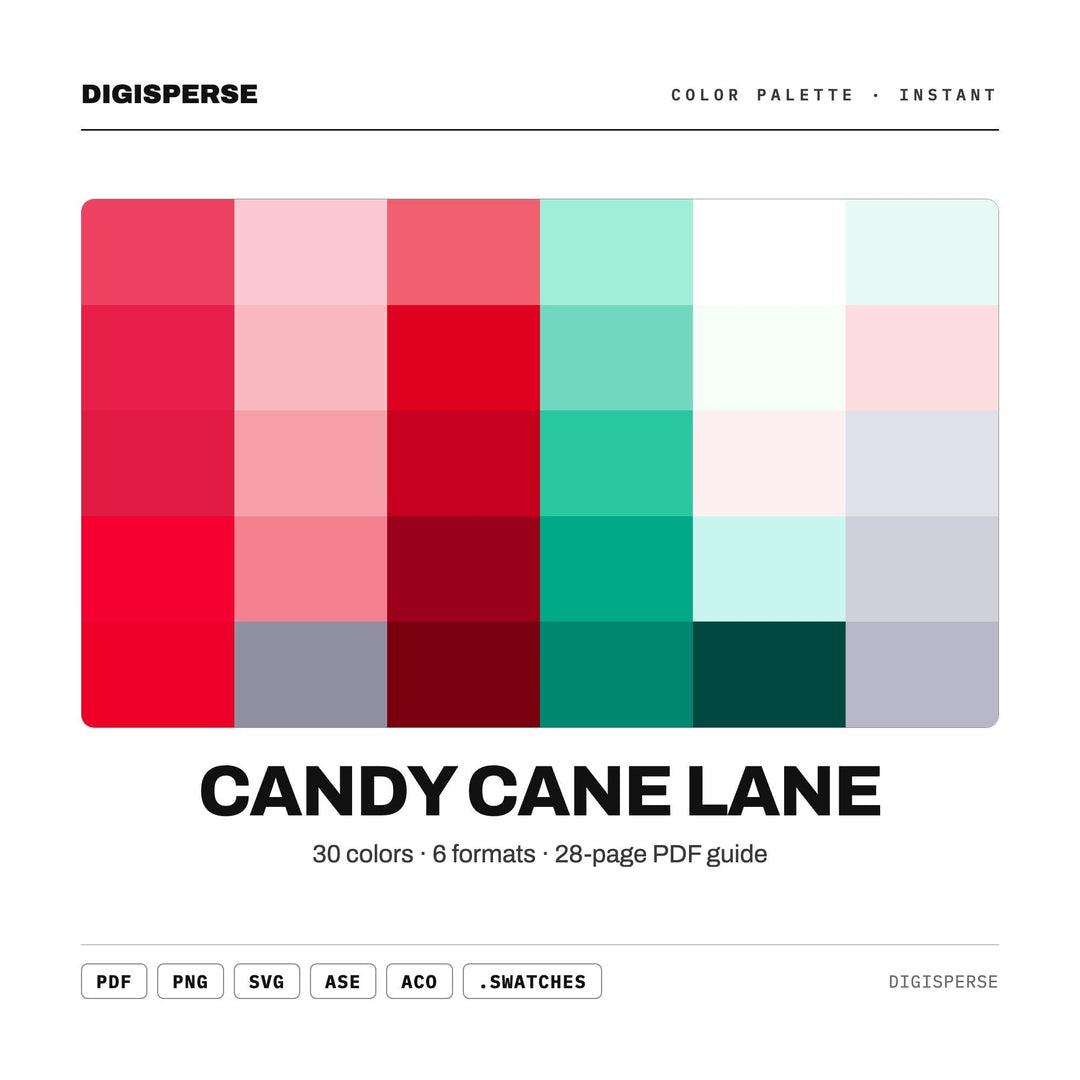 Candy Cane Lane Color Palette | 30 Colors | Hex RGB CMYK | Procreate Swatches + ASE | Digital Download